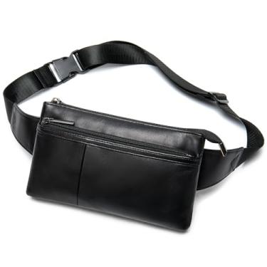 Imagem de Pochete para homens e mulheres, bolsa de cintura superleve bolsa de cinto bolsa transversal no quadril - couro de pele de cordeiro macio, Preto, Small