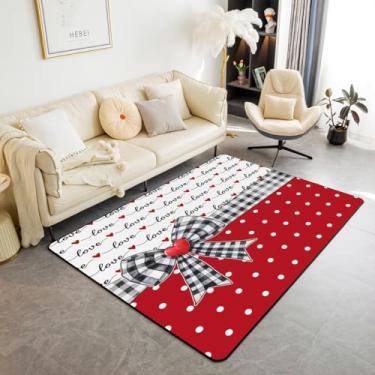 Imagem de Erosebridal Tapete Bowkont para meninas, 7 x 12 cm para quarto, preto e branco para sala de estar, tapete decorativo com laço de fita, tapete decorativo de patchwork, amor, coração, interior, tapete