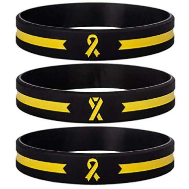 Imagem de Sainstone Pulseiras de silicone com fita amarela de conscientização, pulseira de conscientização de saúde mental, pulseiras de fita amarela unissex para homens e mulheres, 8 inches, Silicone