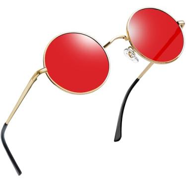 Imagem de Óculos de Sol Joopin Redondos Masculinos e Femininos Polarizados, Pequeno Círculo Hippie Vintage Retrô Steampunk Armação de Metal com Proteção UV (Lente Vermelho/Moldura Dourada)