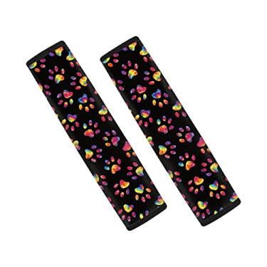 Imagem de Coldinair Linda estampa de patas de cachorro tie dye para cinto de segurança de carro protetor de cinto de segurança para adultos, capas de alça de ombro macias e confortáveis almofadas de arnês