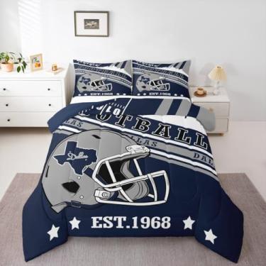Imagem de Erosebridal Conjunto de edredom esportivo 3D legal para meninos, crianças, adultos, time de futebol americano, colorido, jogo de bola 3D, jogadores de rúgbi, azul marinho, conjunto de cama king size