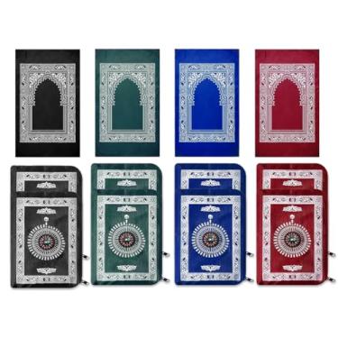 Imagem de Abiyou 8 peças tapete portátil para oração de viagem com bússola, tapete de oração de poliéster impermeável de 60 cm x 100 cm, tapete de oração de viagem muçulmano, para presentes do Ramadã, oração