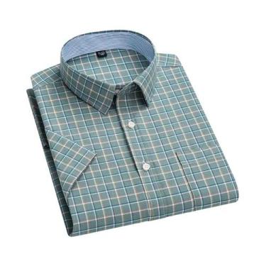 Imagem de Camisa Oxford Xadrez Masculina Plus Size - Manga Curta 100% Algodão, 4