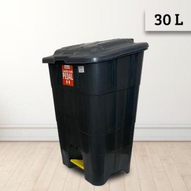 Imagem de Lixeira com Pedal 30 litros Preta Reforçada Luxo Plastica Banheiro Sal