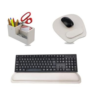 Imagem de Kit Organizador de Mesa Sintético Vayly com Apoio para Teclado, Mouse Pad Ergonômico e Porta-Caneta 3 em 1 (Perola)