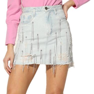 Imagem de Saia Jeans Onça Preta Correntes . Feminino-Feminino