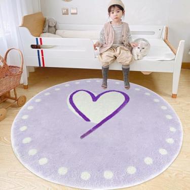 Imagem de Poowe Tapete de quarto infantil com manchas roxas, 80 cm, redondo, lavável, tapete de engatinhar para bebês, meninos, meninas, piso antiderrapante, para sala de estar, quarto, sala de jogos, sala de