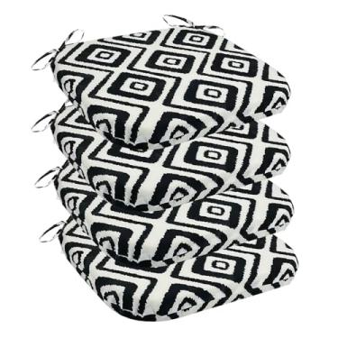 Imagem de Outdoor Chair Cushion Kit 4, Waterproof and Faded Outdoor Seat Cushions with Straps for Patio Furniture Garden Yard Lawn(Black geometric)