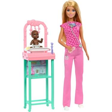 Imagem de Barbie Profissões Conjunto de Brinquedo Enfermeira de Cabelo Loiro com Bebê para crianças a partir de 3 anos