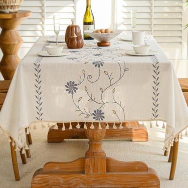 Imagem de KAIJIE Toalha de mesa de chá retangular francesa romântica toalha de mesa de algodão e linho com borlas macia e sem rugas com borlas 100 x 160 cm
