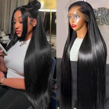 Imagem de Lemoda Perucas de cabelo humano liso 33 x 15 cm de densidade 210 virgem 12A peruca de cabelo humano liso HD Lace 33 x 15 perucas frontais pré-arrancadas de cabelo humano liso para mulheres negras