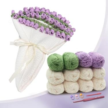 Imagem de Kit de cobertor de buquê de flores de crochê DIY, kits de tricô feitos à mão de 109 cm para iniciantes e adultos (kit DIY Lily of The Valley)