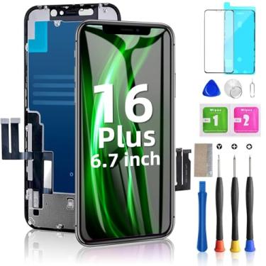Imagem de ZoongXingY Substituição de tela para iPhone 16 Plus de 6,7 polegadas - Montagem de moldura digitalizadora com tela LCD sensível ao toque 3D com ferramentas de reparo
