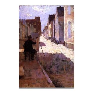 Imagem de The Principal Street At Grez John Lavery Iconic Realist Portrait & War Scene Canvas Art – Decoração de parede irlandesa atemporal para casa 20 x 30 cm Un Framed