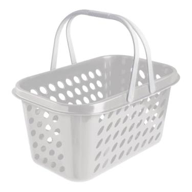 Imagem de Cesta Cestinha Plástica Supermercado Compras 3L c/Alça Resistente Leve Mulituso Portátil (Branco)