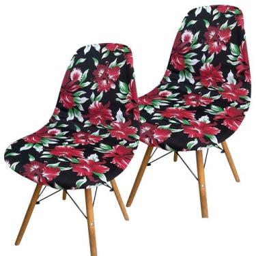 Imagem de Kit 2 Capa de Cadeira Charles Eames Eiffel Pé Palito Malha Estampada -