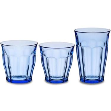 Imagem de Duralex Conjunto de copos de vidro Made In France Picardie de 18 peças, azul marinho. O conjunto inclui: (6 unidades) Copos de 21 ml; (6 unidades) Copos de 21-1/8 ml