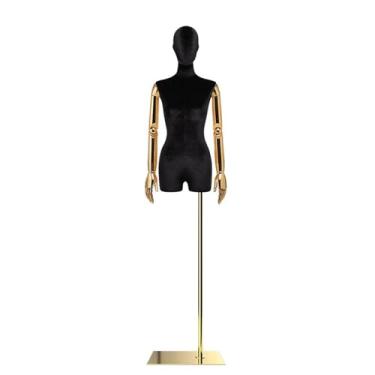 Imagem de Mannequin Torso de veludo para manequins humanos de varejo, braço removível e giratório, adequado para lojas de roupas, butiques(Black)