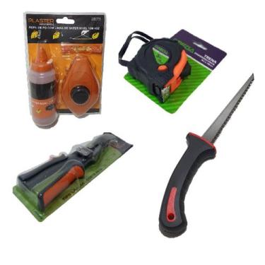 Imagem de Kit Gesseiro Drywall  Serrote- Tesoura  Trena - Bate Linha /cal/giz/ní