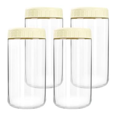 Imagem de Recipientes de aveia noturnos com tampas, frascos de vidro de 680 g com tampas, 4 peças, branco leite, frascos de vidro de boca larga para salada, iogurte, lanches, preparação de refeições