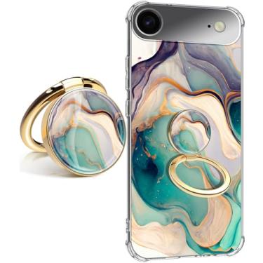 Imagem de CLATUK Capa para iPhone 17 Air, [não amarela] Capa de telefone feminina à prova de choque fina e macia à prova de choque para 17 Air de 6,6 polegadas (Lago alpino com suporte)