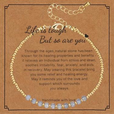 Imagem de Plumiss Pulseiras de presente inspiradoras para mulheres, contas artesanais de labradorita com contas de labradorita, joias delicadas de ouro