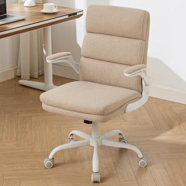 Imagem de amseatec Cadeira de escritório ajustável, encosto médio, tecido confortável executivo, suporte ergonômico para as costas, cadeira de computador para casa com apoio de braço acolchoado e rodas