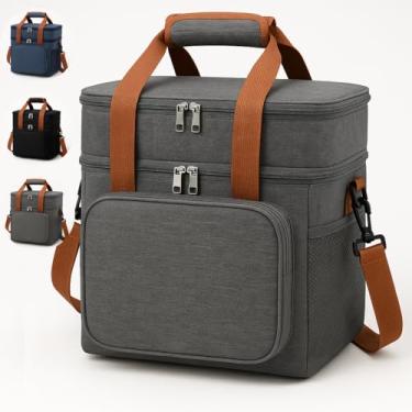 Imagem de Bolsa Térmica Lancheira Marmita Grande – 2 Compartimentos, Alça Ombro, Trabalho, Academia, Passeio Premium (Cinza)