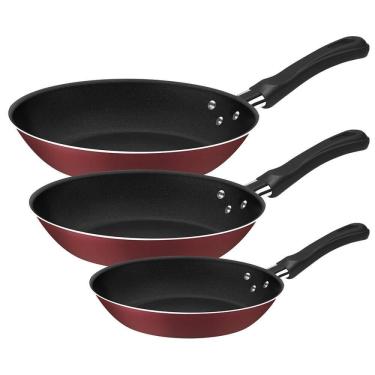 Imagem de Jogo de Frigideiras Tramontina Caribe Rev. em Antiaderente Starflon Max Vermelho 3 Peças 20297509