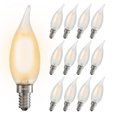 Imagem de Owilukie Lustre de lâmpadas foscas 4W (equivalente a 40W), vela de candelabro E12 lâmpada LED tipo B cor branca quente suave 2700k, regulável para sala de jantar, luminária, lustre, pacote com 12