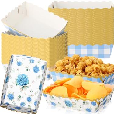 Imagem de Blushtier Bandejas de papel floral de hortênsia, pratos florais descartáveis de frutas, lanche, cachorro-quente, bandejas de nacho para aniversário, chá de bebê, chá de chá, decoração de suprimentos