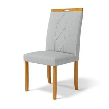 Imagem de Cadeira Ana Madeira Maciça Estofada Para Mesa De Jantar Linho Cinza 40
