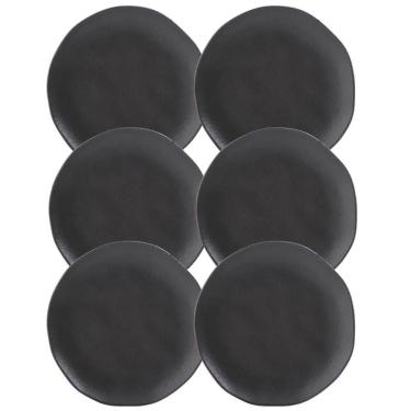 Imagem de Kit 6 Pratos Orgânicos 19cm Preto de Cerâmica Stoneware Sushi Sashimi Porto Brasil