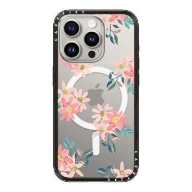 Imagem de CASETiFY Capa compacta para iPhone 15 Pro [fina e elegante/compatível com Magsafe/1,2 m. 2X proteção contra quedas de grau militar] - Margaridas rosa - preto transparente