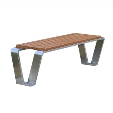 Imagem de ZzleoyuUUs-12 Banco de jardim externo de madeira marrom de plástico traseiro para dois parques de lazer banco de pátio de aço inoxidável