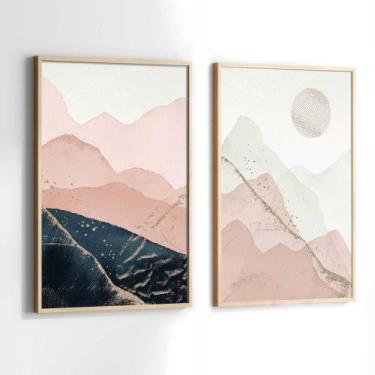 Imagem de Conjunto Quadros Decorativos com Moldura Abstrato Terracota Dourado Ro