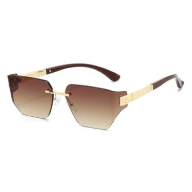 Imagem de Óculos de sol de luxo sem armação, gradiente, feminino, retrô, armação de metal, casual, masculino, para idosos, UV400 (marrom dourado)