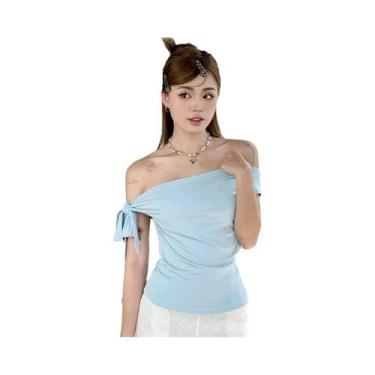 Imagem de Top Cropped Feminino De Verão Com Um Ombro, Costas Nuas, Amarração Tor