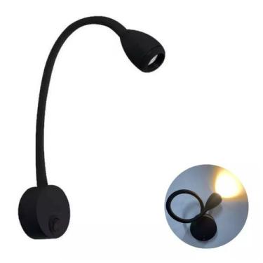 Imagem de Luminaria Foco Regulavel Preto Cabeceira Leitura Led 3W 3000K Ali29 - 