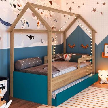 Imagem de Cama Infantil Bicama Soninho Oak/Azul - Panorama Móveis