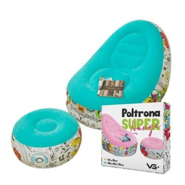 Imagem de Poltrona Inflável Super Lounge Grafite Com Puff Aveludado Vg Plus Azul