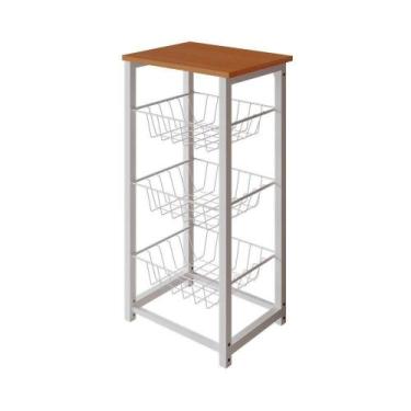 Imagem de Fruteira De Chão Cozinha Desmontada Aço Branco Tampo Canela Madri Cor: