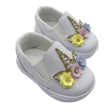 Imagem de Sapatinho de Bebê Calçado Infantil Tênis Para Bebê Unicórnio Branco Me