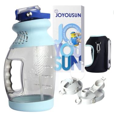 Imagem de JOYOUSUN Garrafa de água ergonômica de 4,5 litros com canudo, alça, rastreador de tempo diário, marcador motivacional e medido – Garrafa de água de galão de academia – Garrafa de água grande de 5,5 litros