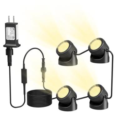 Imagem de PChero Luzes submersíveis de LED para lagos com temporizador, luzes subaquáticas brancas quentes, holofotes à prova d'água IP68 para piscina, fonte, aquário, jardim, quintais, cachoeira (4 luzes)