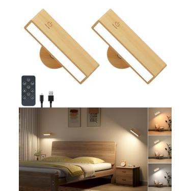 Imagem de DetarZinLED Conjunto de 2 arandelas de parede, arandela operada por bateria com controle remoto, luz de parede para quarto sem fio, lâmpada de parede giratória sem fio com 3 temperaturas de cor para