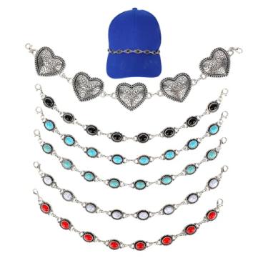Imagem de 6pcs Correntes Boné Trucker, Corrente Chapéu Caubói Ocidental com Turquesa Removível Acessórios Boné de Baseball Charms Vintage Aba para Homens & Mulheres Decoração DIY