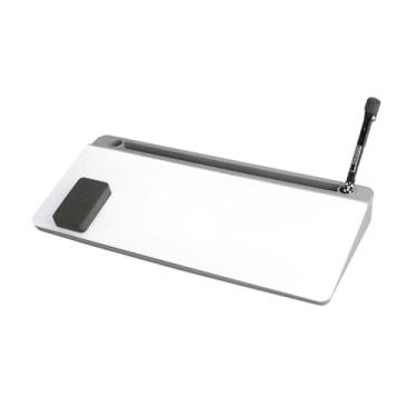 Imagem de harayaa Quadro branco de vidro, suporte para teclado de computador, mesa, com gaveta, quadro branco para material escolar, dormitório, sala de aula, Cinza