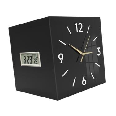 Imagem de Generic Relógio de parede de canto duplo com ornamento, calendário, data, semana, relógio decorativo para estudo, dormitório, quarto, presente de inauguração, Preto